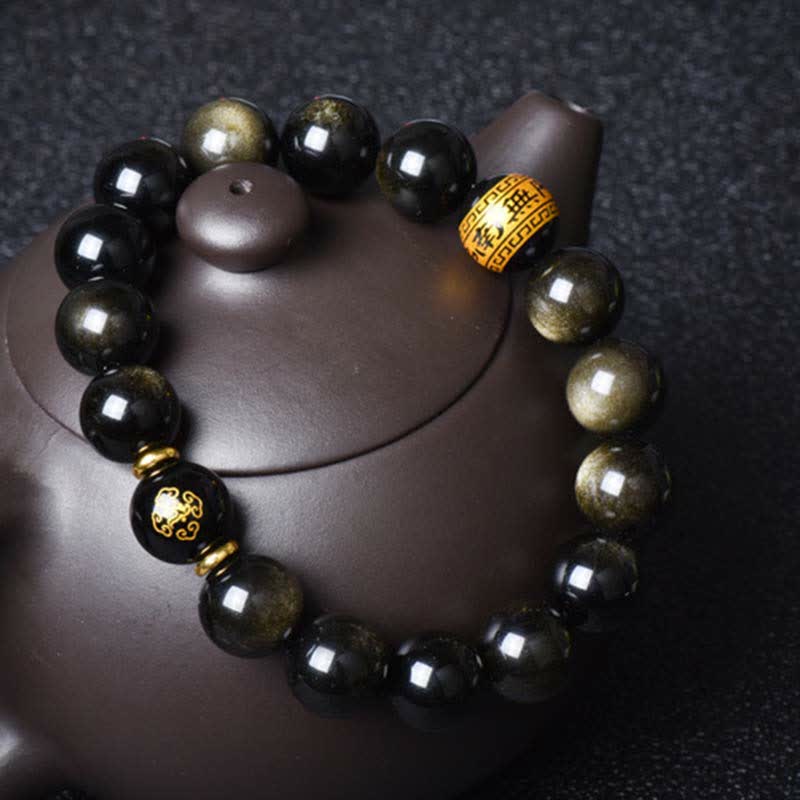 KarmaRipple's Chinese Zodiac Natal Buddha Gold Sheen Obsidian Wealth Protection Bracelet p23