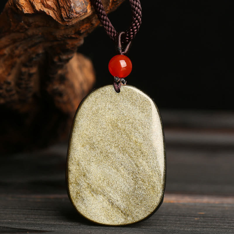 KarmaRipple's Gold Sheen Obsidian Dragon Pattern Success Pendant Necklace p5