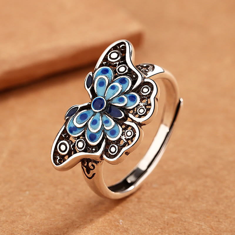 KarmaRipple's Hollow Enamel Blue Butterfly Pattern Love Ring p1