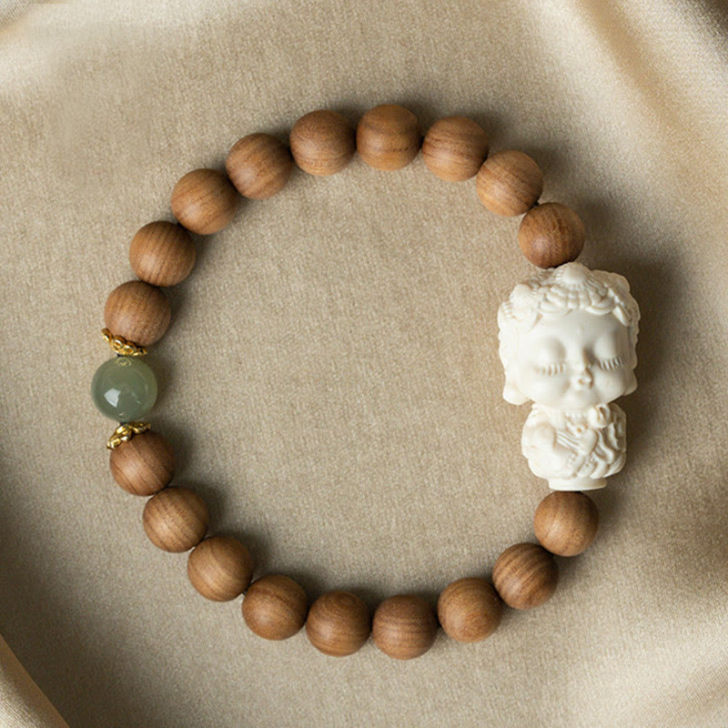 KarmaRipple's Sandalwood Hetian Jade Ivory Fruit Green Tara Protection Bracelet p8