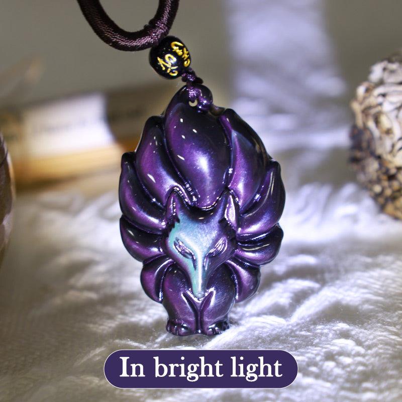 KarmaRipple's Authentic Rainbow Obsidian Gold Sheen Obsidian Nine Tailed Fox Positive Pendant Necklace p12