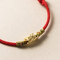 KarmaRipples 925 Sterling Silber Jahr des Drachen Glücksstärke Rotes Seilarmband