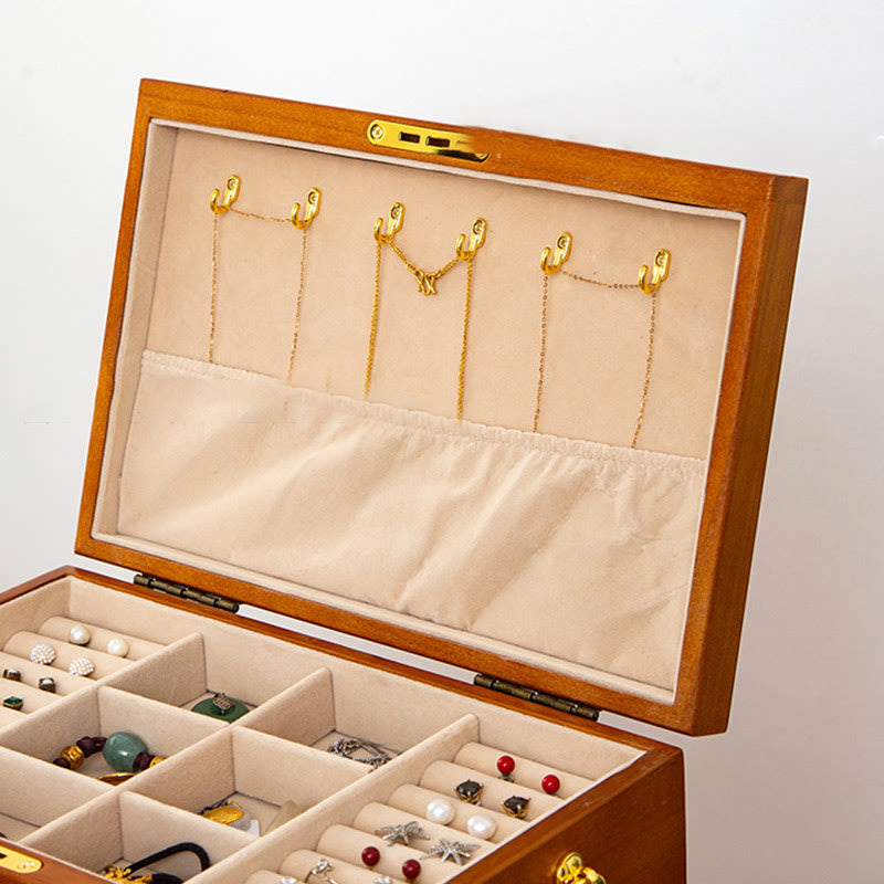 KarmaRipple's Retro Solid Wood Jewelry Box Four-Layer Wooden Jewelry Storage Box p17