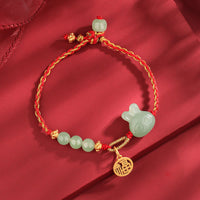 KarmaRipples 925 Sterling Silber Jahr des Hasen Hetian Jade Glück Glück Rote Schnur Armband