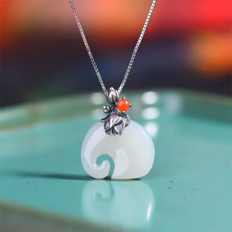 KarmaRipple's Ivory Jade Elephant Lotus Protection Pendant Necklace p2