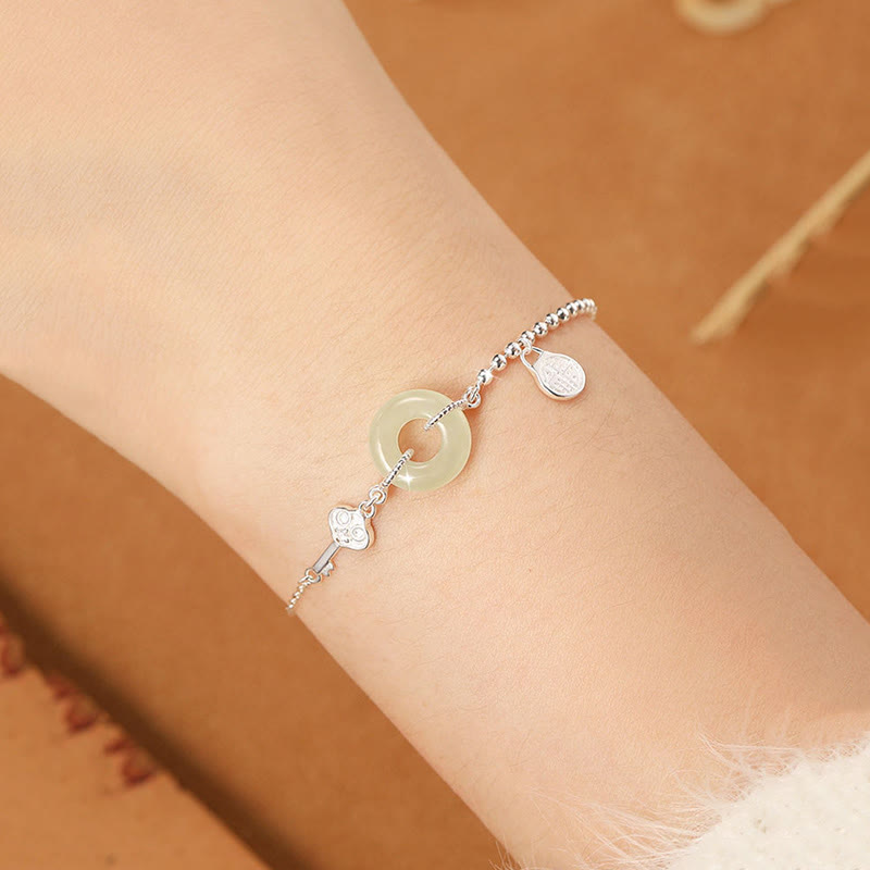 KarmaRipple's 925 Sterling Silver Hetian Jade Peace Buckle Fu Character Fortune Chain Bracelet p6