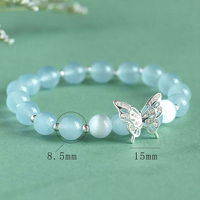 KarmaRipple's Blue Chalcedony Pink Gemstone Purple Chalcedony Butterfly Energy Bracelet p5