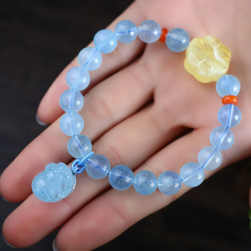 KarmaRipple's Authentic Aquamarine Amber Pixiu Peace Balancing Talisman Bracelet p4