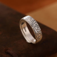KarmaRipples Erleuchtungsring aus 999er Sterlingsilber mit Lotusblüte, Pflaumenblüte und glückverheißenden Wolken