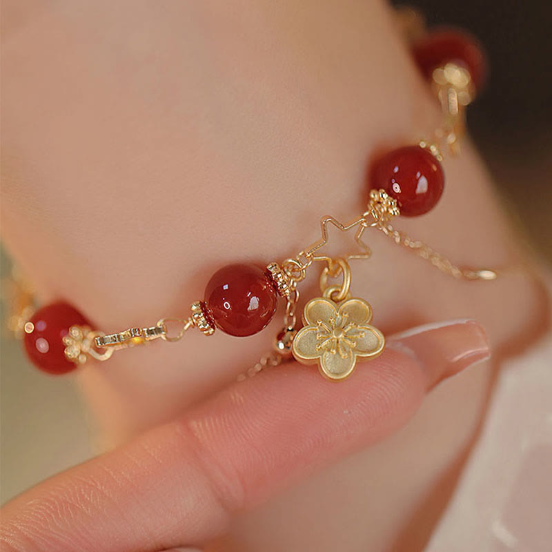 KarmaRipple's 14k Gold Plated Red Agate Star Flower Talisman Calm Bracelet p6