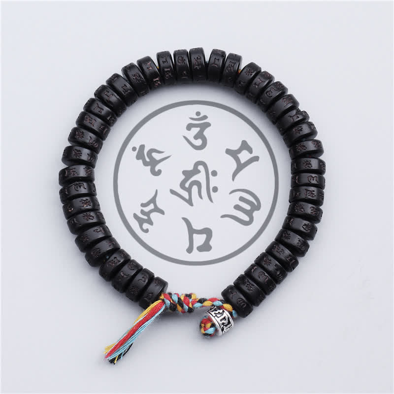 KarmaRipple's Tibetan Coconut Shell Beadwork Engraved Om Mani Padme Hum Mantra Happiness Bracelet p4