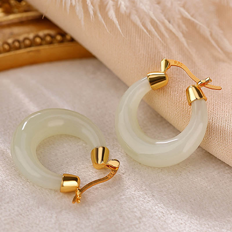 KarmaRipple's Round Jade Cyan Jade Prosperity Fortune Drop Earrings p5