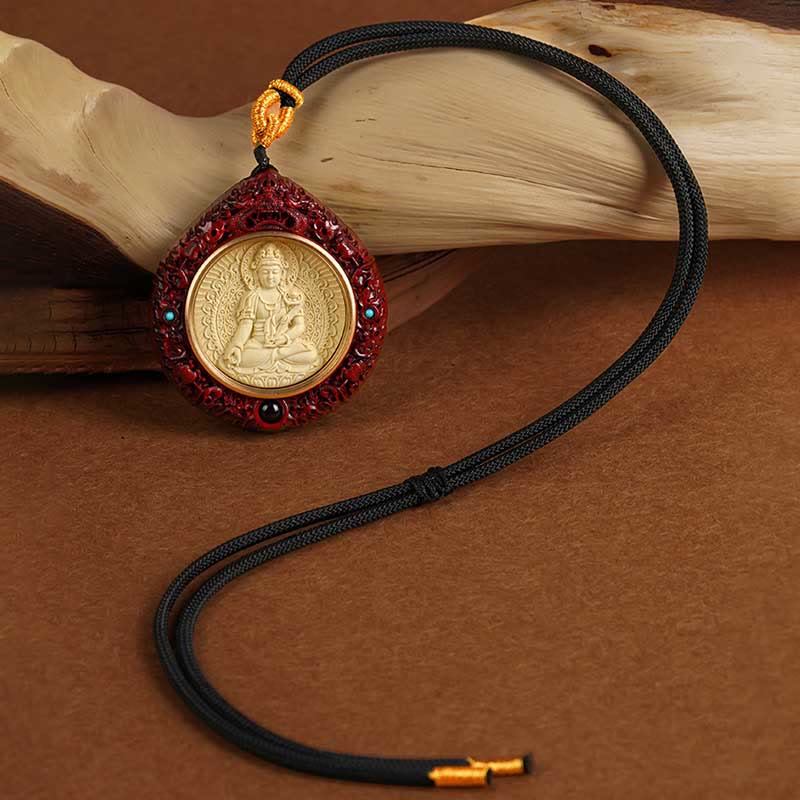 KarmaRipple's Chinese Zodiac Avalokitesvara Small Leaf Red Sandalwood Ebony Longevity Pendant Necklace p19