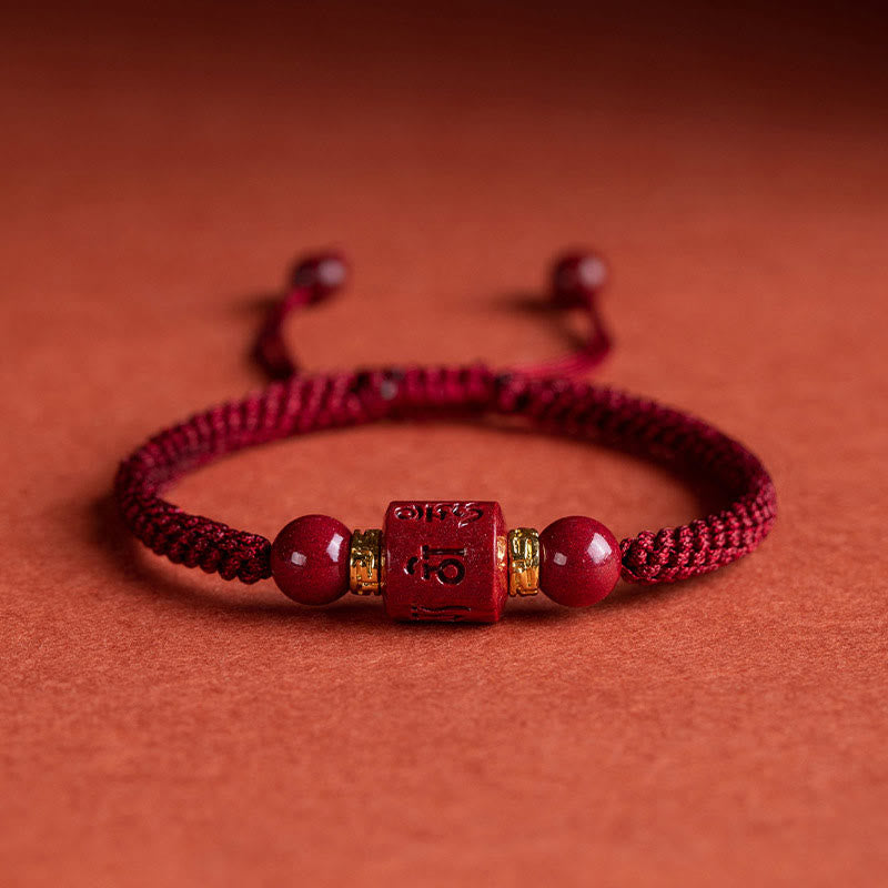 KarmaRipple's Tibet Cinnabar Om Mani Padme Hum Engraved Blessing Woven Bracelet p24