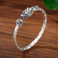 KarmaRipples 999 Sterling Silber Jahr des Drachen Glücksstärke Metall Armreif