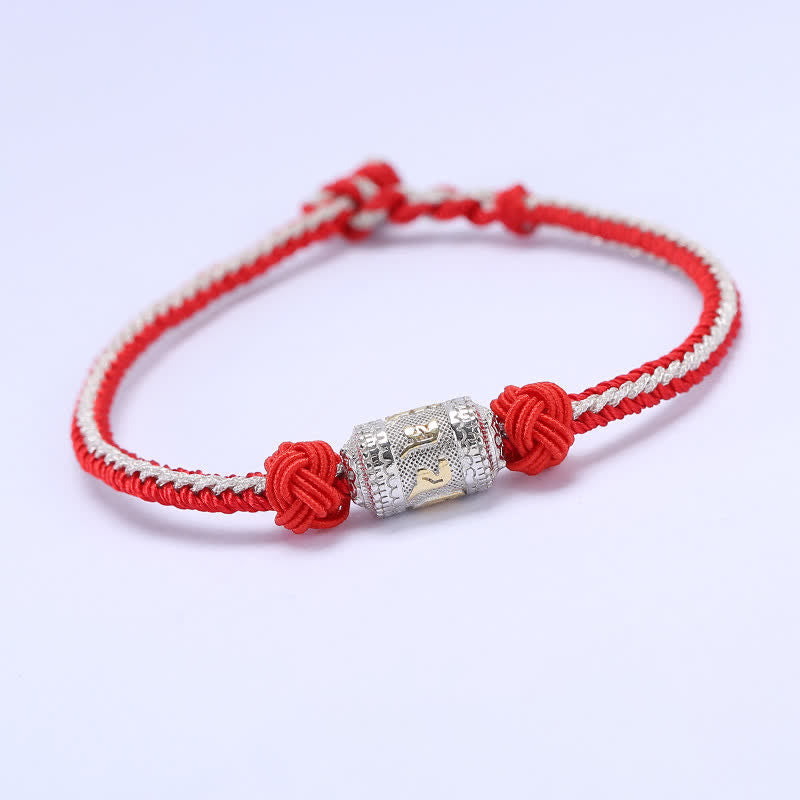 KarmaRipple's 925 Sterling Silver Om Mani Padme Hum Prayer Wheel Fortune Strength Red String Bracelet p33