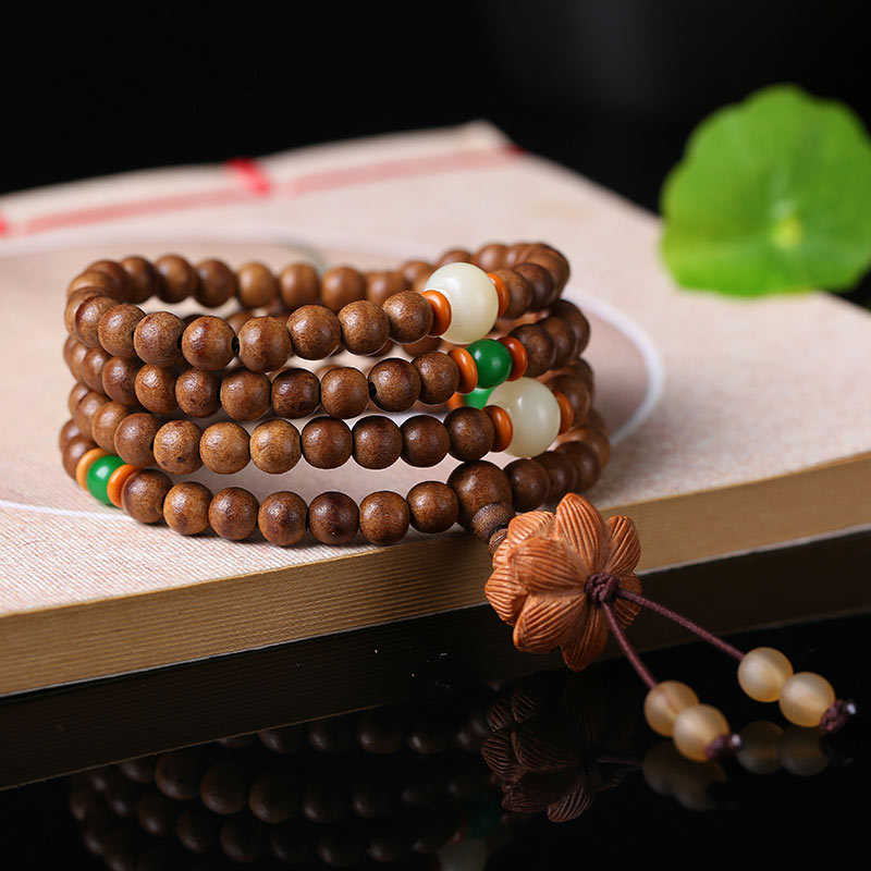 KarmaRipple's 108 Mala Beadwork Peach Wood Bodhi?Seed Lotus Prayer Meditation Bracelet p4
