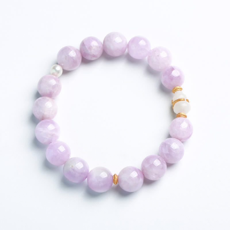 KarmaRipple's Kunzite Hetian Ivory Jade Gourd Love Spiritual Growth Bracelet p9