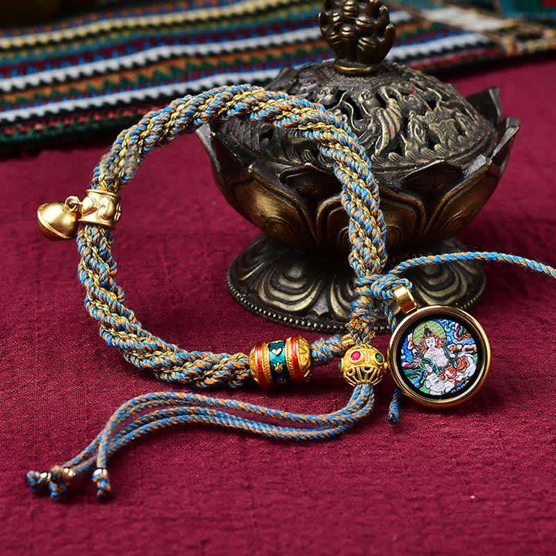 KarmaRipple's Tibetan Handmade Fortune Protection Thangka Prayer Wheel Bell Talisman Braid String Bracelet p8