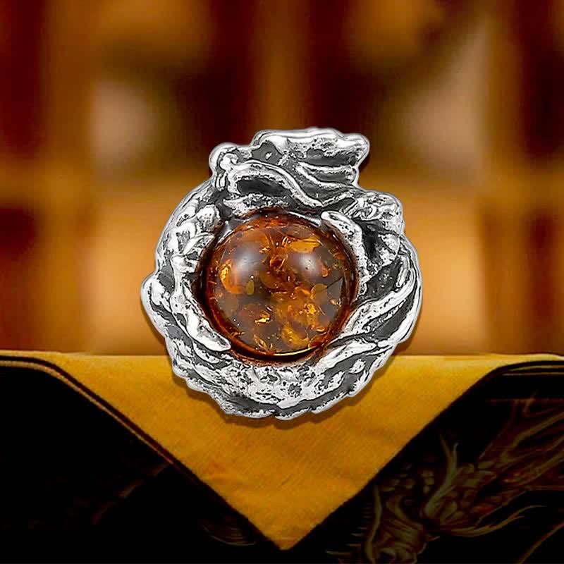 KarmaRipple's 925 Sterling Silver Authentic Amber Dragon Success Protection Stud Earring p2