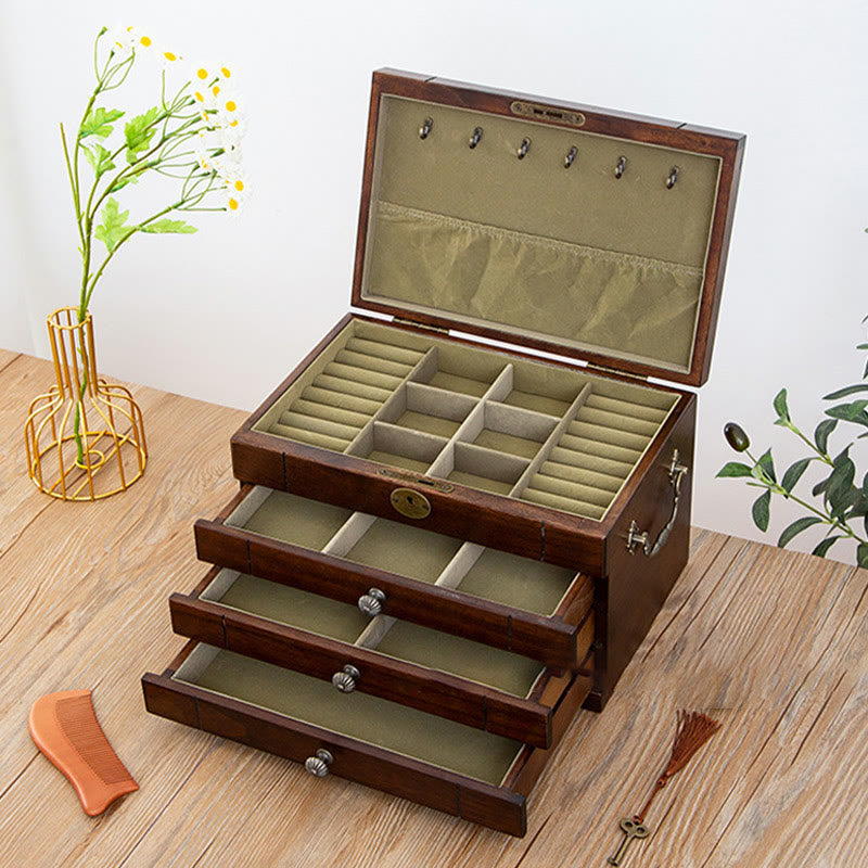 KarmaRipple's Retro Solid Wood Jewelry Box Four-Layer Wooden Jewelry Storage Box p4