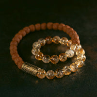 KarmaRipples authentisches Citrin-Edelstein-Rudraksha-Bodhi-Samen-Messingperlen-Wohlstandsarmband mit doppelter Wicklung