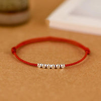 KarmaRipples 925 Sterling Silber Fußkettchen mit geflochtenem rotem Band 