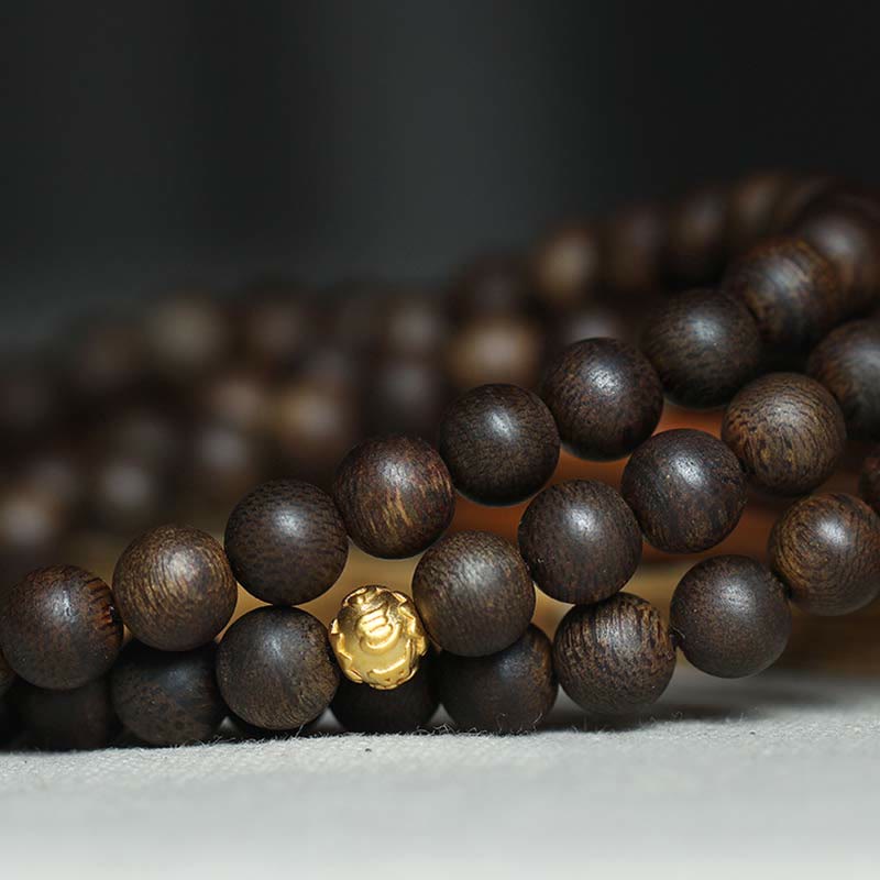 KarmaRipple's 108 Mala Beadwork 999 Pure Gold Beadwork Rare Brunei Agarwood Peace Strength Bracelet p2